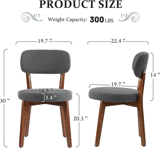 Furniliving Wooden Dining Chairs Set of 4, Mid-Century Modern Linen Upholstered Kitchen Chair with Solid Oak Wood, Farmhouse Dining Room Chairs, Grey