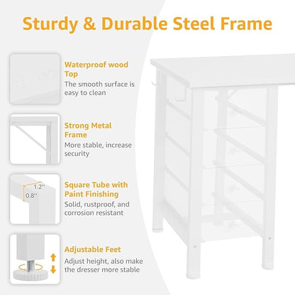 White Computer Desk with Drawers on Both Sides for Home Office, 55 inch Girls Teens Desks with Storage Writing Study Table for Bedroom, Makeup Vanity Desks Without Mirror,8 Fabric Drawer
