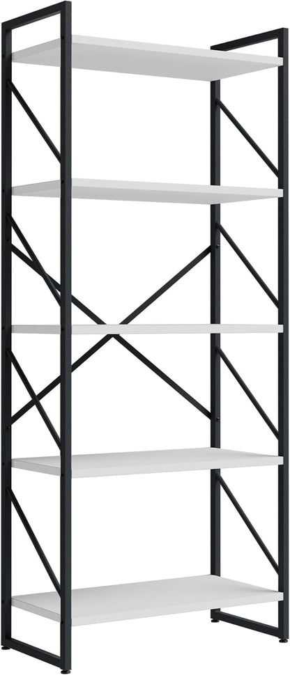 Shintenchi 5 Tiers Bookshelf, Classically Tall Bookcase Shelf,Industrial Book Rack,Modern Book Holder in Bedroom/Living Room/Office, Storage Rack Shelves for Books/Movies,11.8" Dx23.6 Wx62.2 H,White