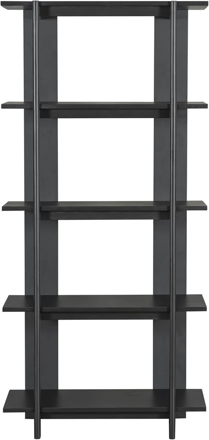 Christopher Knight Home Milio Modern 4 Shelf Bookcase, Acacia Solid Wood Book Organizer with Non-Slip Foot Pads, Sturdy Open Storage Shelf, Big Book Shelf, Floor Standing Unit, 70.20'' Height, Black