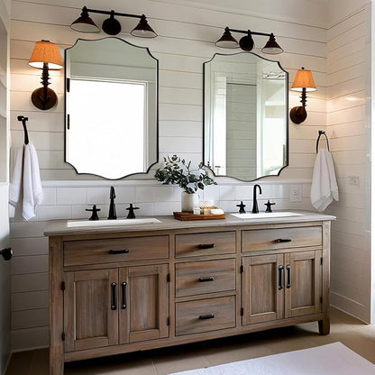 Black Bathroom Mirror, 24x32 Unique Irregular Mirror, Rectangle Mirror with Wavy Edge in Premium Stainless Steel Metal Frame 1" Deep, Wall Mounted Horizontal/Vertical