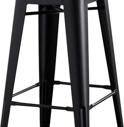 AC Pacific 30” Metal Barstool Set of 4 – Country Rustic Style with Low Back, Lightweight & Sturdy Build, Easy Assembly – Matte Black