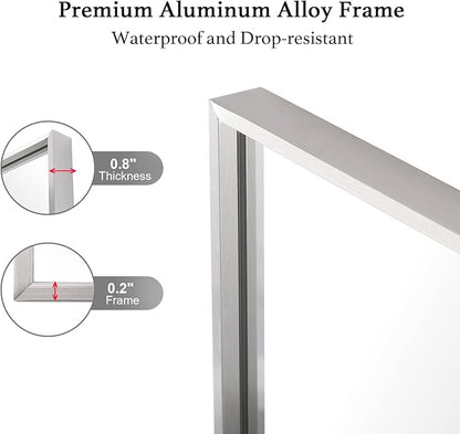 30x30 Inch Silver Bathroom Mirror - Copper-Free Mirror, Aluminum Alloy Frame Vanity Rectangle Wall Mounted Modern Mirror for Bedroom/Living Room/Porch Horizontal or Vertical