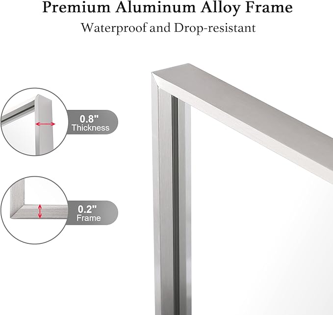 24x40 Inch Silver Bathroom Mirror - Copper-Free Mirror, Aluminum Alloy Frame Vanity Rectangle Wall Mounted Modern Mirror for Bedroom/Living Room/Porch Horizontal or Vertical
