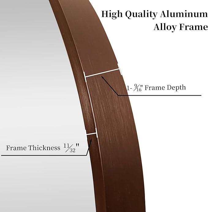28 inch Round Bronze Mirror, Brushed Metal Framed Circle Wall Mirror for Bathroom Vanity, Bedroom Decor, Living Room, Entryway