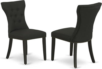 East West Furniture DLGA5-BLK-24 5 Piece Kitchen Table Set for 4 Includes a Round Dining Room Table with Dropleaf and 4 Black Linen Fabric Upholstered Chairs, 42x42 Inch, Black
