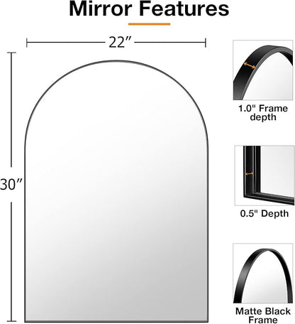 Brightify Arched Mirror, Arched Wall Mirror, 22 x 30 Inch Black Arch Mirror, Metal Frame Black Bathroom Mirror, Arched Top Bathroom Vanity Mirror for Living Room Bedroom Mantel Entryway Hallways