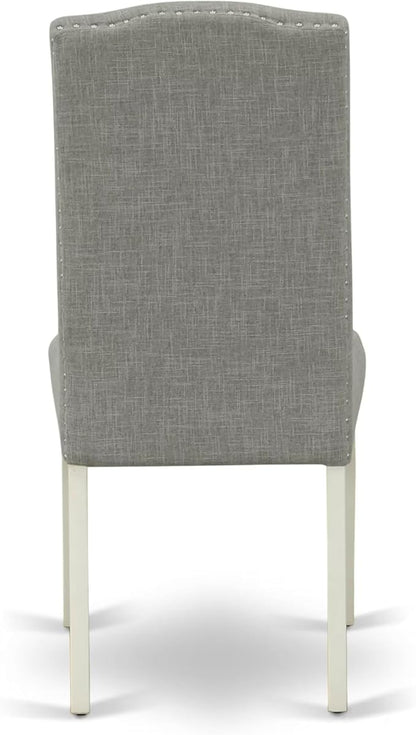 East West Furniture V097EN206-7 7 Piece Modern Dining Table Set Consist of a Rectangle Wooden Table with V-Legs and 6 Dark Shitake Linen Fabric Upholstered Chairs, 40x72 Inch, Multi-Color