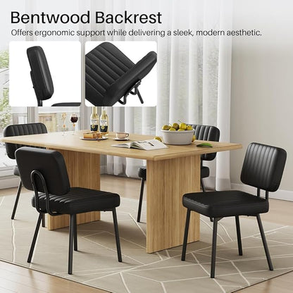 Dining Chairs Set of 4, Upholstered Mid Century Modern Kitchen Dining Room Accent Chairs with Faux Leather Cushion Seat & Metal Legs for Kitchen, Living Room (Black, Set of 4)