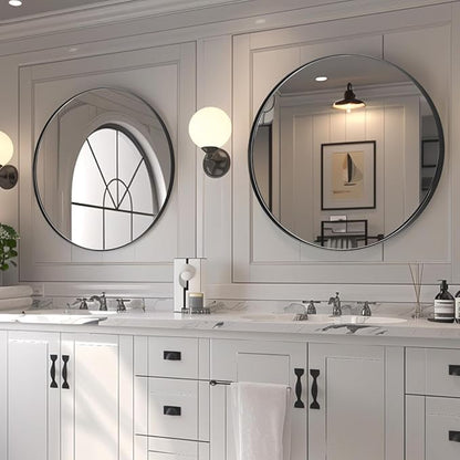 ANDY STAR Round Wall Mirror for Bathroom, 30 Inch Black Circle Mirror Modern Premium Stainless Steel Metal Frame Wall Mounted for Bathroom, Entryway, Vanity, Living Room, Bedroom