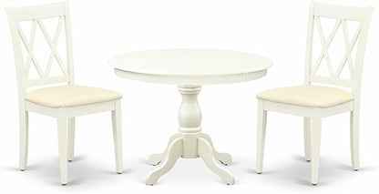 East West Furniture HBCL3-LWH-C 3 Piece Dining Table Set for Small Spaces Contains a Round Dining Room Table with Pedestal and 2 Linen Fabric Upholstered Chairs, 42x42 Inch, Linen White