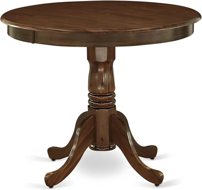 East West Furniture AMSI3-AWA-04 3 Piece Dining Set for Small Spaces Contains a Round Kitchen Table with Pedestal and 2 Light Tan Linen Fabric Parson Chairs, 36x36 Inch, Walnut