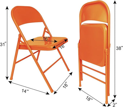 VECELO Metal Frame Steel Folding Mounted Chairs with Triple Braced & Double Hinged Back for Home Office,350-Pound Capacity,Orange, Pack of 4