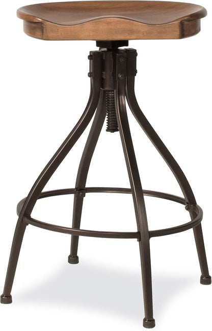 Hillsdale Worland Backless Metal Adjustable Height Stool with Wood Saddle Seat, Set of 2, Brown
