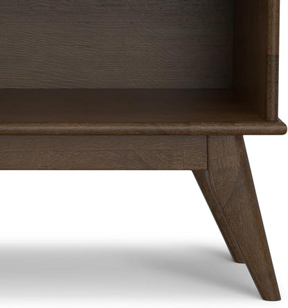 SIMPLIHOME Draper Bookcase - 30 inch Tall Solid Hardwood Low Bookshelf in Walnut Brown, Mid-Century Modern Storage for Living Room, Study Room or Office with Tapered Legs and Wide Open Shelves