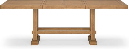 Signature Design by Ashley Havonplane Rustic Distressed Counter Height Dining Extension Table with Removable Center Leaf and Double Trestle Base, Light Brown