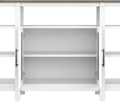 Bush Furniture Key West Tall TV Stand for 65 Inch TV in Pure White and Shiplap Gray, Farmhouse Entertainment Center with Storage