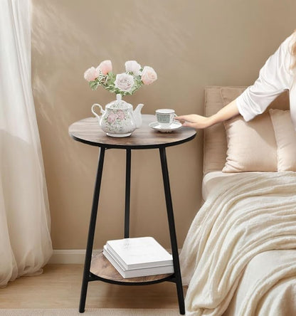 Side Table - Round Accent End Tables - Vintage Wood Color Tables for Sofa Living Room Bedroom Bedside Coffee Small Spaces - Waterproof Metal Frame, Scratch-Resistant - Easy Assembly
