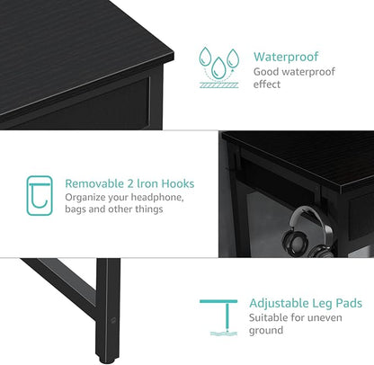 Lufeiya Gaming Desk with Fabric File Drawers Cabinet, 57 Inch Home Office Desks with Reversible Filing Cabinet Printer Stand for Small Space, Study Writing Table PC Computer Desks for Bedroom, Black