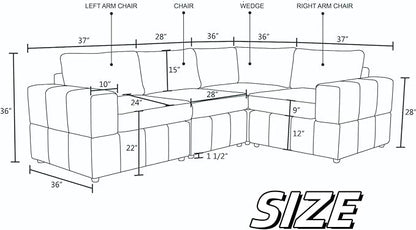 Sectional Couches Sofa for Living Room, 101″ Modern L Shaped Couch with Arm Chair, Comfy Modular Sectional Sofa for Bedroom Small Spaces, Brown