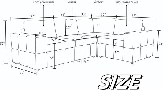 Sectional Couches Sofa for Living Room, 101″ Modern L Shaped Couch with Arm Chair, Comfy Modular Sectional Sofa for Bedroom Small Spaces, Brown