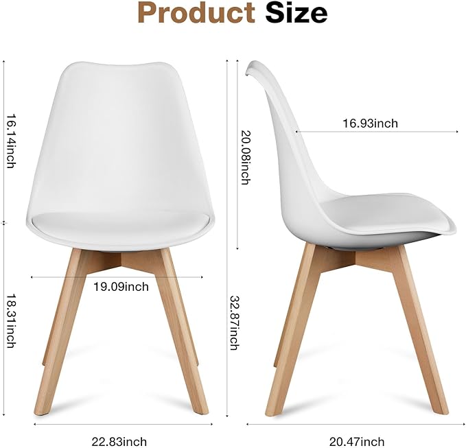 OLIXIS Dining Chairs Set of 8 Kitchen Mid Century Modern Chairs with Wood Legs and PU Leather Cushion for Living Room Bedroom Outdoor Lounge, White