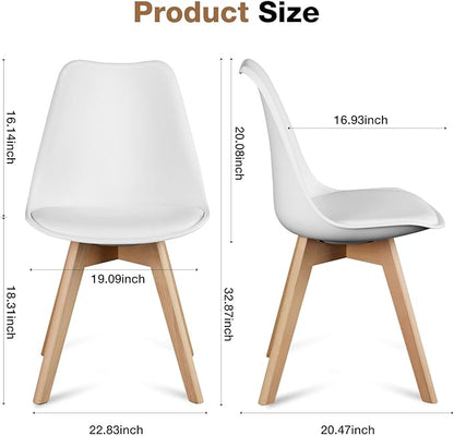 OLIXIS Dining Chairs Set of 8 Kitchen Mid Century Modern Chairs with Wood Legs and PU Leather Cushion for Living Room Bedroom Outdoor Lounge, White