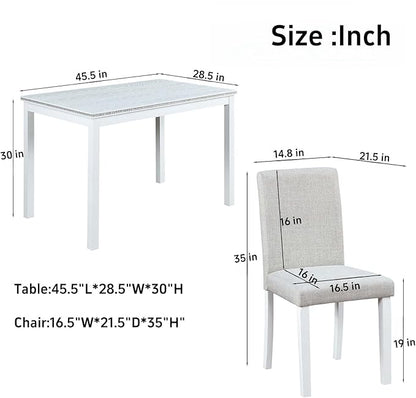 Dining Table Set, 5 Piece Counter Height Table Set with Rectangular Table and 4 Upholstered Chairs, Wooden Dinner Set with Crystal Decoration, Dining Chair with Footrest, Beige&White