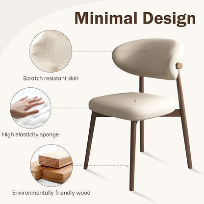 Upholstered Dining Chairs Set of 2,Mid Century Modern Kitchen Chairs with Back and Wood Frame,Faux Leather Dinner Chairs (Light Khaki + Black Legs, Set of 2)