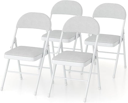 VECELO Padded Folding Chairs 4 Pack, Comfortable Cushioned Seat & Backrest with Steel Frame, for Office, Indoor Outdoor, Commercial Events, Light Grey