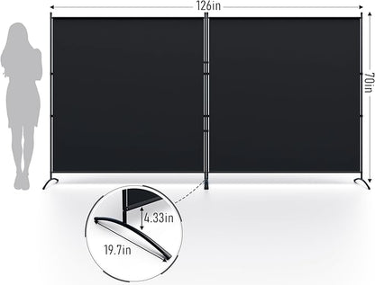 Room Divider 126''W x 71''H Large 2 Panel Privacy Screen for Room Partitions, Portable Room Divider Screen for Room Separtion, Freestanding Fabric Wall Divider for Office, School, Room Separator Black