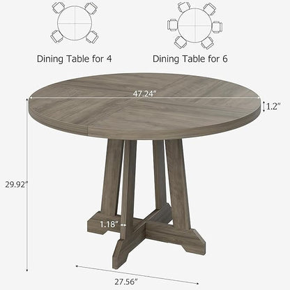 GarveeHome Round Dining Table for 4,Kitchen Dining Room Circle Dinner Pedestal Table,Space Saving Wood Kitchen & Dining Room Furniture,Grey 47-inch Diameter