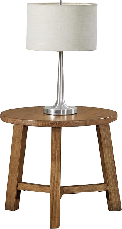 Alaterre Furniture Side Table - Newbury Collection 20-Inch Round End Table or Nightstand - Solid Wood Farmhouse Accent Furniture (Pecan Finish)