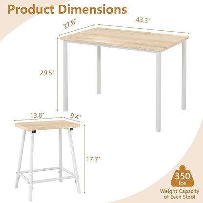 VECELO Kitchen Table and Chairs for 4, Dining Room Set with Chairs/Stools, Heavy-Duty Metal Frame with Wooden Tabletop for Small Spaces, Easy Assembly, Natural Oak