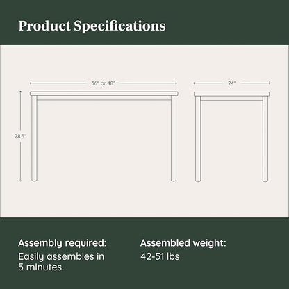 Branch Daily Desk - Functional at Home Office Desk with Effortless Assembly, Timeless Design, Rounded Corners, and Built-in Cable Notch - 48” W x 28.5” H x 24” D - Walnut White Work Table