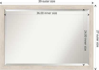 Amanti Art White Bathroom Mirror for Over Sink, 27x39 Hardwood White Wash Narrow Rectangle Vanity Mirror, Large Rustic Farmhouse Wood Frame, Hangs Horizonally and Vertically, Bathroom Wall Decor