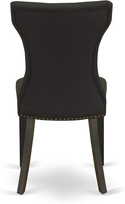 East West Furniture DLGA5-BLK-24 5 Piece Kitchen Table Set for 4 Includes a Round Dining Room Table with Dropleaf and 4 Black Linen Fabric Upholstered Chairs, 42x42 Inch, Black