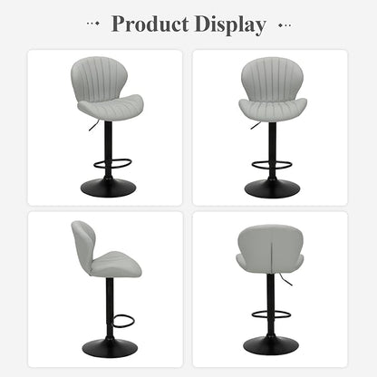 COLAMY Bar Stools Set of 6, Modern Swivel Bar Chairs, Adjustable Faux Leather Upholstered Barstools Counter Height with High Backrest for Bar, Kitchen Island, Dining Room, Grey