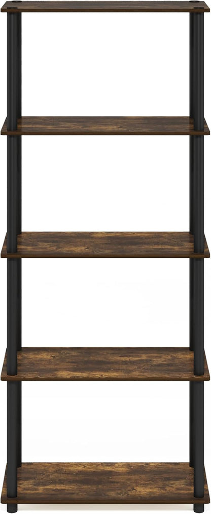 Furinno Turn-N-Tube 5-Tier Multipurpose Shelf Display Rack, Amber Pine/Black