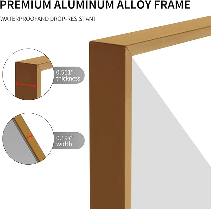 Golden Bathroom Mirror for Wall, Rectangle Mirrors with Metal Frame, Modern Vanity Wall Mirror Decor for Entryway Hangs, Bathroom Living Room Horizontal or Vertical (Golden, 48" L x 30" W)