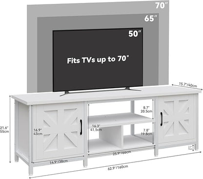 YITAHOME TV Stand with LED Lights & Charging Station, Farmhouse Entertainment Center with Storage Cabinets & Shelves, Cross-Pattern Doors, Fits TVs up to 70'', TV Consoles for Living Room, White