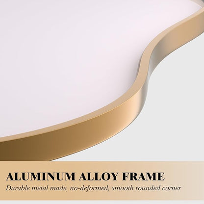 WEER Irregular Wall Mirror, 24x36 inch Gold Asymmetrical Mirror Wall Mounted Mirrors Decorative, Abstract Wavy Aluminum Alloy Frame Mirror for Bathroom, Bedroom, Living Room, Entryway