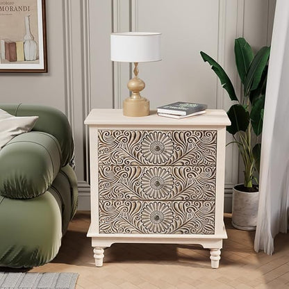 COSIEST Bedside Table Set of 2, Wood Nightstand 3 Drawers, Farmhouse End Table with Storage, Dresser with Drawers for Bedroom, Living Room