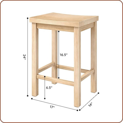 Grain & Grove Smith Collection Set of 2 Solid Wood Counter Height Bar Stools, 24-Inch Saddle Seat Backless Stools, Ideal for Kitchen Island, Dining, or Home Bar Seating, Blonde