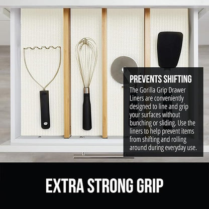 GORILLA GRIP powerGRIP Drawer Shelf and Cabinet Liner, Thick Strong Hold, Non-Adhesive Liners Protect Kitchen Cabinets and Cupboard, Bathroom Drawers, Easy Install, Breathable Mat, 20" x20' Snow White