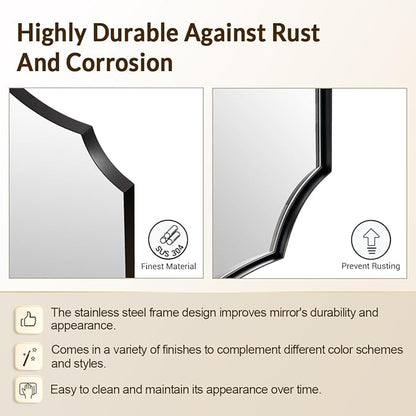 Black Bathroom Mirror, 24x32 Unique Irregular Mirror, Rectangle Mirror with Wavy Edge in Premium Stainless Steel Metal Frame 1" Deep, Wall Mounted Horizontal/Vertical