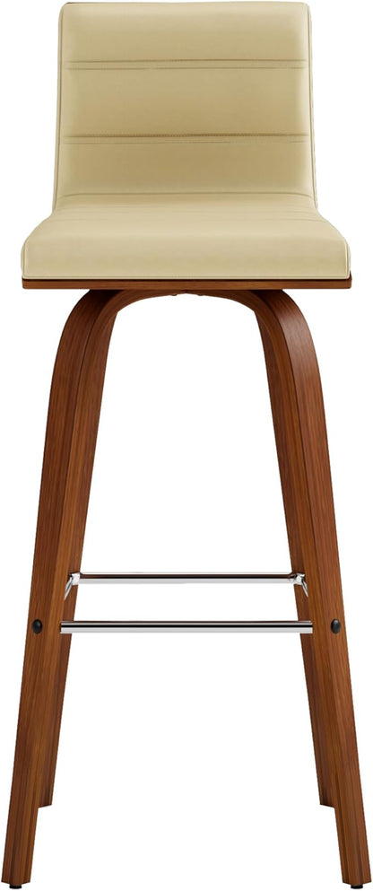 Vienna 30" Swivel Bar Stool in Walnut Wood Finish with Cream Faux Leather - Set of 3
