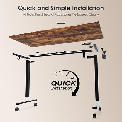 Monomi Electric Height Adjustable Standing Desk, 48x24 Inches Ergonomic Home Office Sit/Stand Up Desk (Black Steel Frame/Rustic Brown Top)