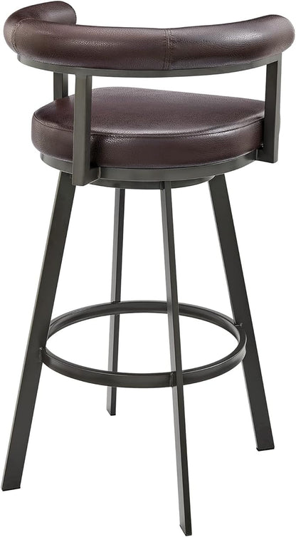 Armen Living Magnolia Swivel Counter Stool in Brown Metal with Brown Faux Leather