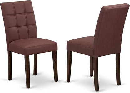 East West Furniture DLAS3-MAH-26 3 Piece Mid Century Modern Dining Table Set contain A Wooden Kitchen Table and 2 Burgundy Polyester Fabric Mid Century Modern Dining Chairs, Mahogany